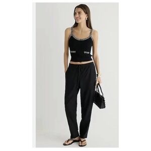 2/$30 J. Crew Tie‑Waist Seaside Pant M BLack Elastic Waist Cropped Linen Blend